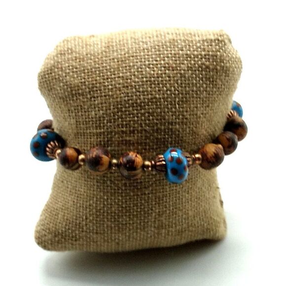 Artisan Koa Bracelet-Anklet Glass Lampwork Beads Copper-tone Spacers & Chain - Picture 11 of 11